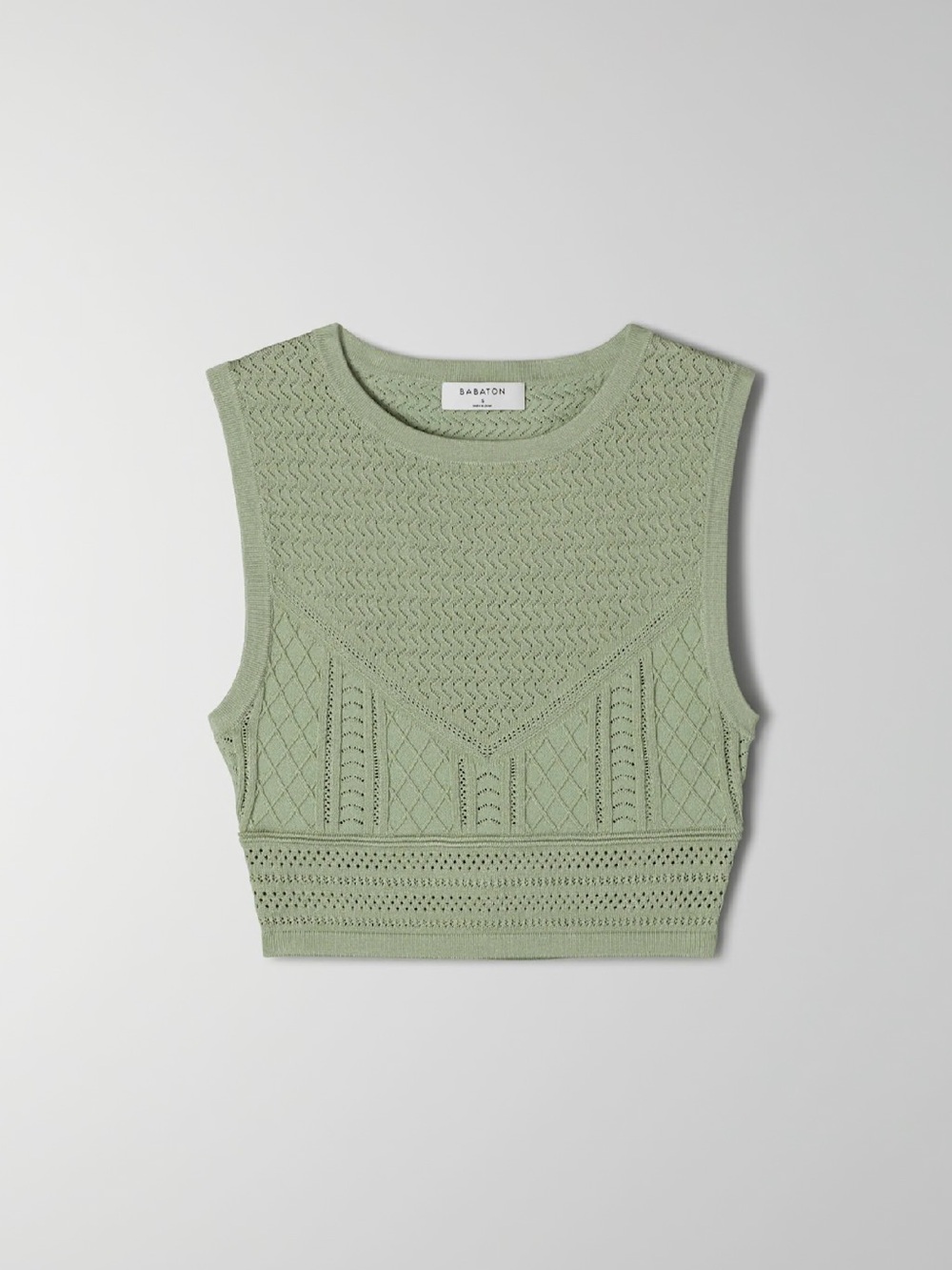 Aritzia Babaton Green Pointelle Crochet Sweater Crop Tank - size small